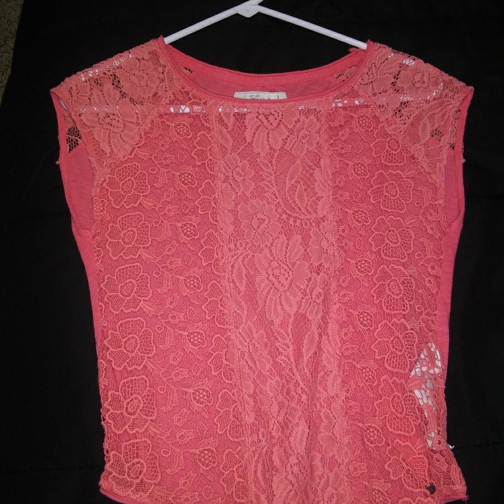 Coral Abercrombie and Fitch lace  T-shirt
